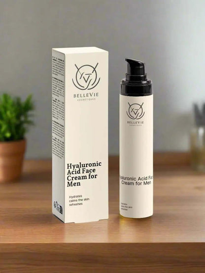Hyaluronic Acid Face Cream for Men 50ml - BelleVie Cosmétiques #MensMoisturizer #HydratingCream #CleanBeauty #VeganSkincare #EcoFriendly #PostShaveCare #SustainableBeauty #CrueltyFree 🌟