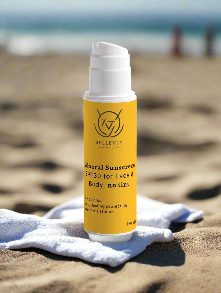 Mineral Sunscreen SPF30 for Face & Body, no tint 150ml - BelleVie Cosmétiques