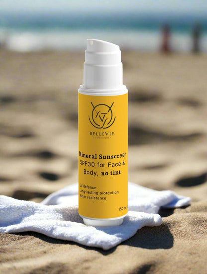 Mineral Sunscreen SPF30 for Face & Body, no tint 150ml - BelleVie Cosmétiques
