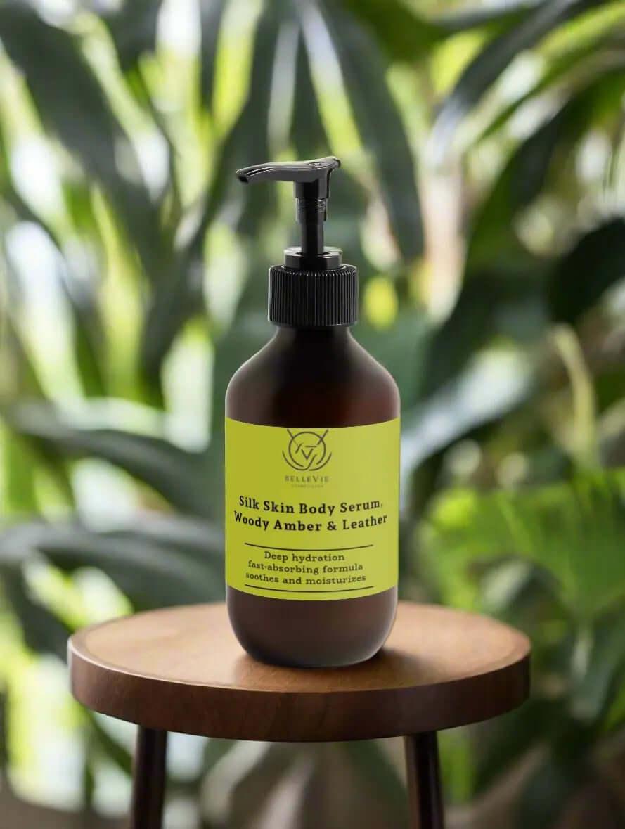 Silk Skin Body Serum, Woody Amber & Leather 270ml - BelleVie Cosmétiques